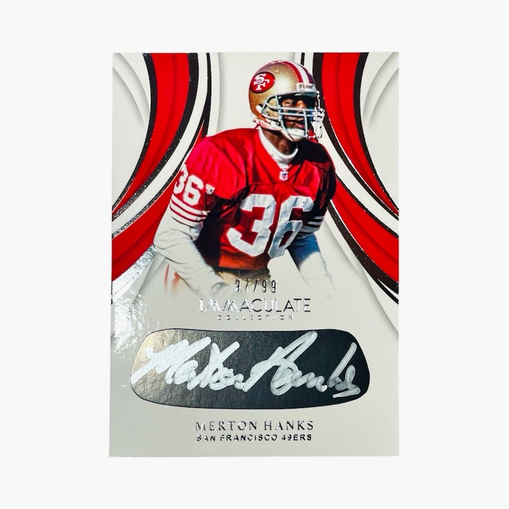 Merton Hanks Autographed Eye Black SP 97/99 49ers NFL Football Trading Card